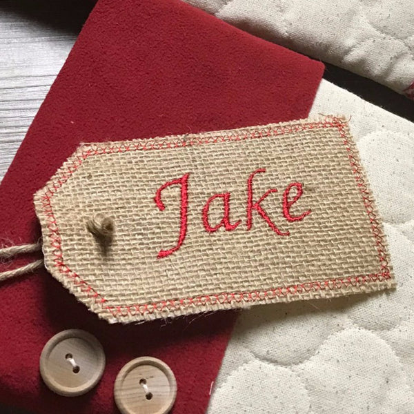 Natural Burlap Embroidered Burlap Stocking Tag