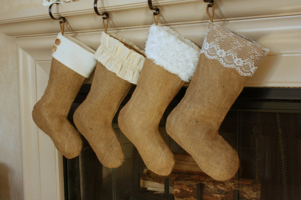 Set of Four Burlap Stockings