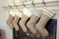 Classic Burlap Stocking - Burlap with Triple Wooded Button Cuff