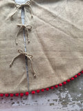 36" Inch Burlap Christmas Tree Skirt with Pom Pom Fringe