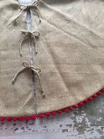 56" Inch Burlap Christmas Tree Skirt with Pom Pom Fringe