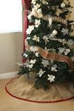 56" Inch Burlap Christmas Tree Skirt with Pom Pom Fringe