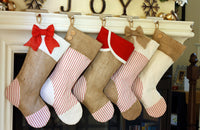 Christmas Stockings with Red Ticking Accents - E