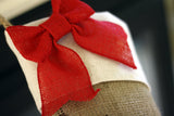 Christmas Stockings with Burlap and Red Ticking Accents