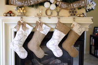 Burlap and Starfish Stockings Set of Four (4)